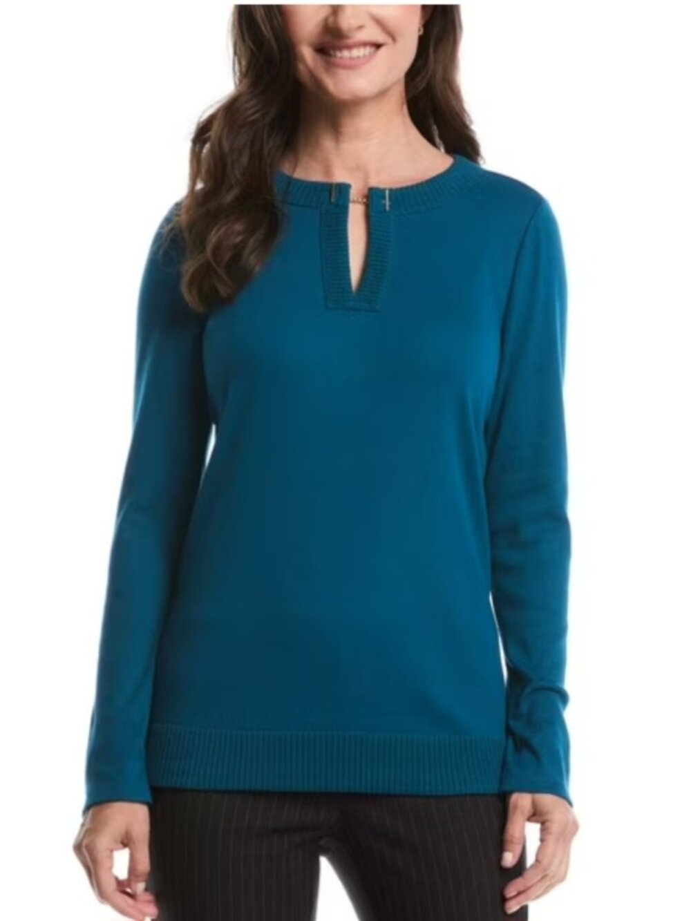 Rafaella Women's Long Sleeve  V-Neck Top Color Lyons Blue Size L